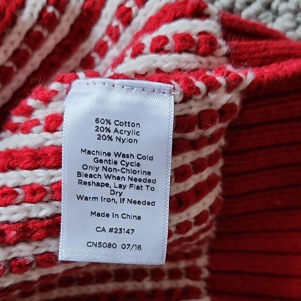 Talbots Red and White Cotton Blend Fair Isle Crew Neck Women's Sweater Large - Picture 3 of 6